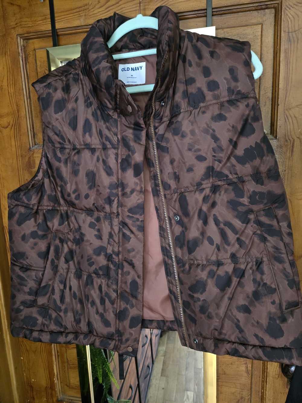 Old Navy Brown Leopard-Print Puffer Vest
